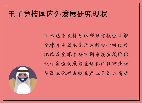 电子竞技国内外发展研究现状